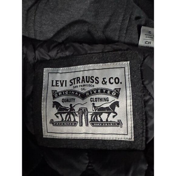 Levi's Men's Sz S Gray Wool Blend Hooded Military Trucker Jacket Charcoal Gray - Picture 4 of 12